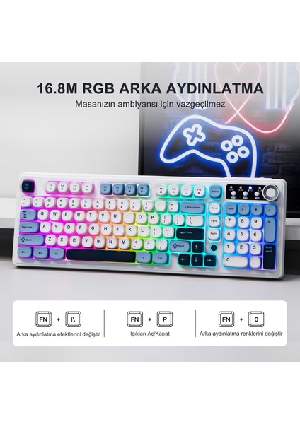 AF98 Plus Membran Oyuncu KLAVYESI-4000 Mah Batarya-Bluetooth 5.0/2.4g/usb-C, Rgb