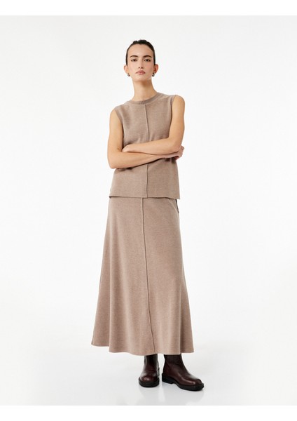 Dikiş Detaylı Pamuk Karışımlı Midi Kloş Triko Etek fiyatları