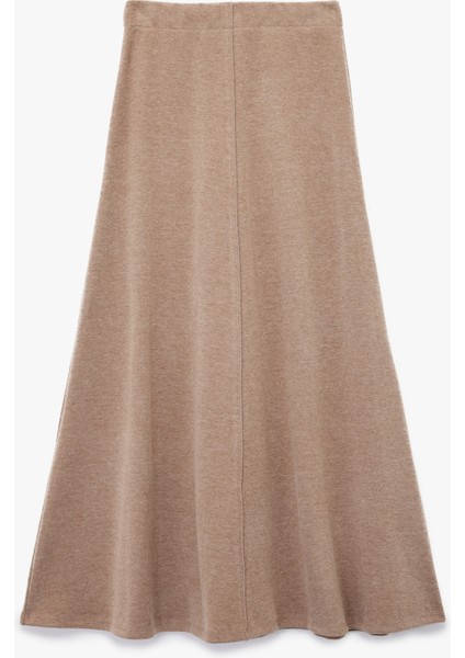 Dikiş Detaylı Pamuk Karışımlı Midi Kloş Triko Etek modelleri