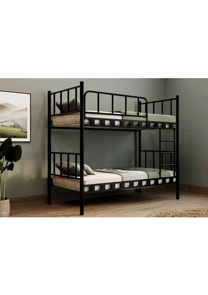 Argimo Zambak Genç Çocuk Yatak Odası Metal Ranza ve Karyola 90 x 190 Siyah