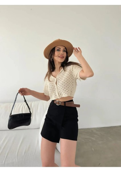 Kemerli Şort Etek - Siyah