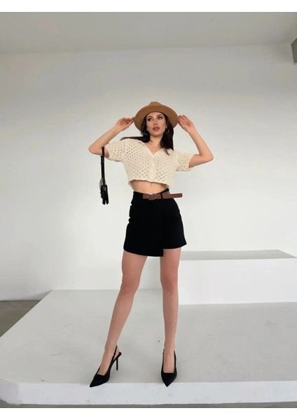 Kemerli Şort Etek - Siyah modelleri