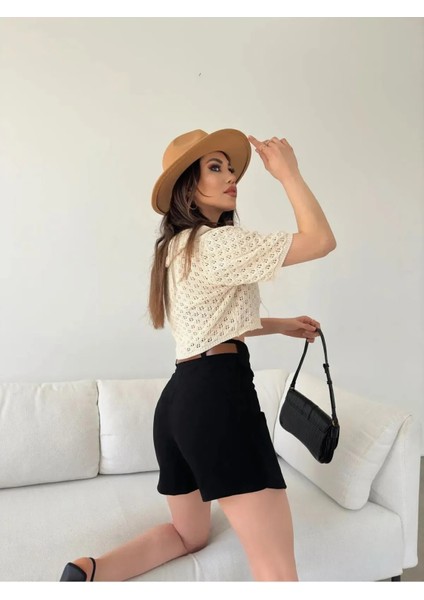 Kemerli Şort Etek - Siyah fırsatları