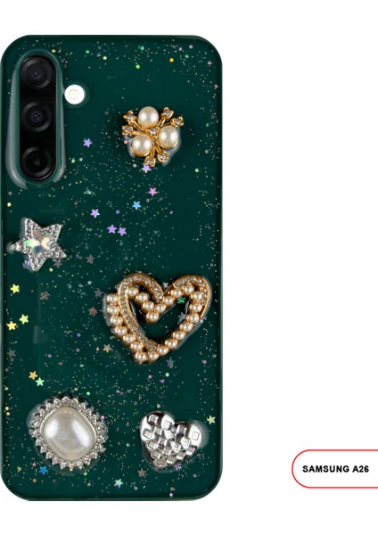 Samsung Galaxy A26 Uyumlu Kelebekli Taşlı Simli Kalpli Wish Silikon Telefon Kılıfı