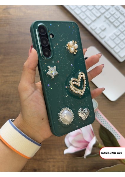 Samsung Galaxy A26 Uyumlu Kelebekli Taşlı Simli Kalpli Wish Silikon Telefon Kılıfı fiyatları