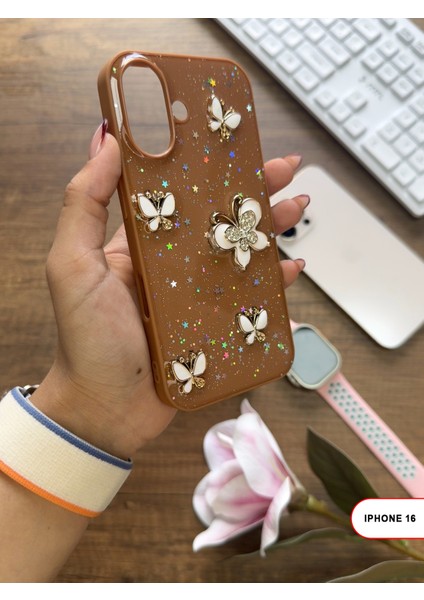 iPhone 16 Uyumlu Kelebekli Taşlı Simli Kalpli Wish Silikon Telefon Kılıfı fiyatları