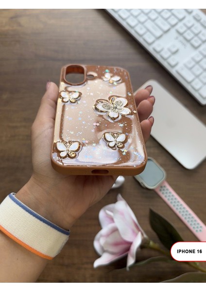iPhone 16 Uyumlu Kelebekli Taşlı Simli Kalpli Wish Silikon Telefon Kılıfı modelleri