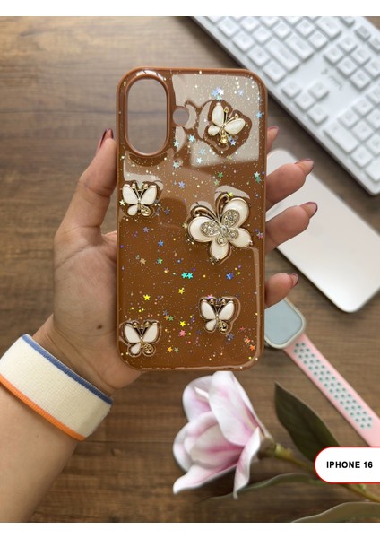 iPhone 16 Uyumlu Kelebekli Taşlı Simli Kalpli Wish Silikon Telefon Kılıfı indirimleri