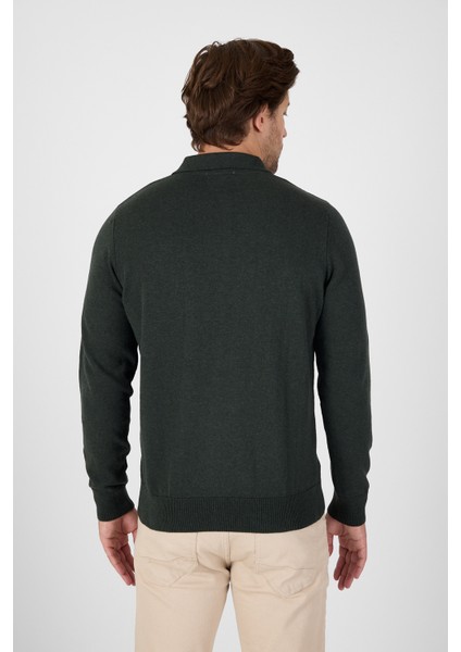 Haki Saf %100 Pamuk Erkek Yarım Fermuarlı Polo Yaka Triko Kazak indirimleri