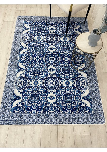 Lacivert-Gri Blue Blanc Modern Lateks Kaymaz Taban Halı fiyatları
