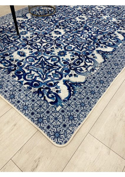 Lacivert-Gri Blue Blanc Modern Lateks Kaymaz Taban Halı modelleri