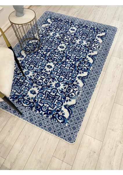 Lacivert-Gri Blue Blanc Modern Lateks Kaymaz Taban Halı indirimleri