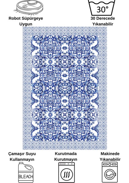 Lacivert-Gri Blue Blanc Modern Lateks Kaymaz Taban Halı