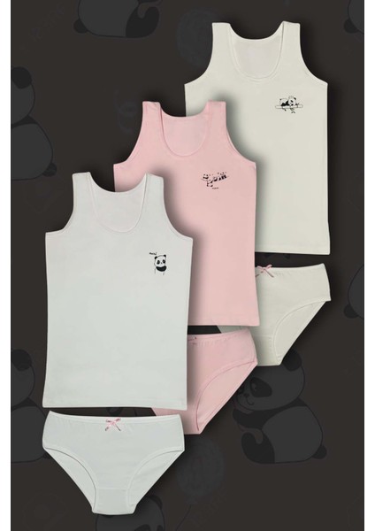 3'lü Kız Çocuk Panda Baskılı Pamuklu Çamaşır Takımı