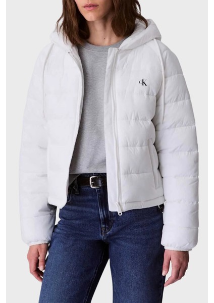 Kapitoneli Logolu Regular Fit Kapüşonlu Şişme Mont LV047C521GHW6 Bayan Mont LV047C521G Hw6