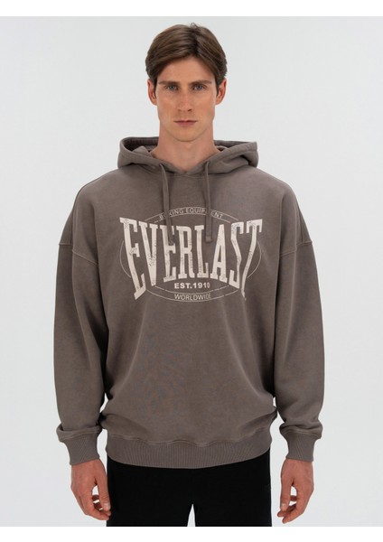 Authentic Boxing Oversize Koyu Vizon Erkek Kapüşonlu Sweatshirt