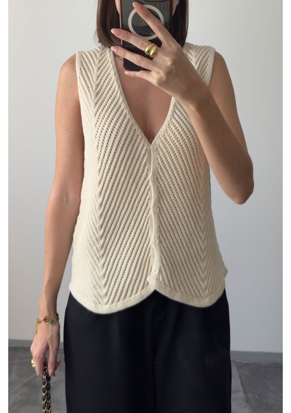 Ajurlu Premium Triko Yelek- Taş indirimleri