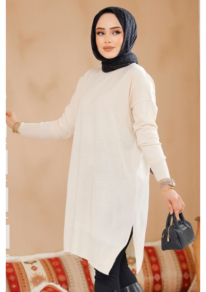 Krem Tesettür Kazak Tunik 17203KR