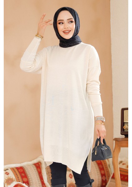 Krem Tesettür Kazak Tunik 17203KR fiyatları