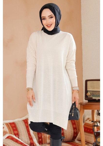 Krem Tesettür Kazak Tunik 17203KR modelleri