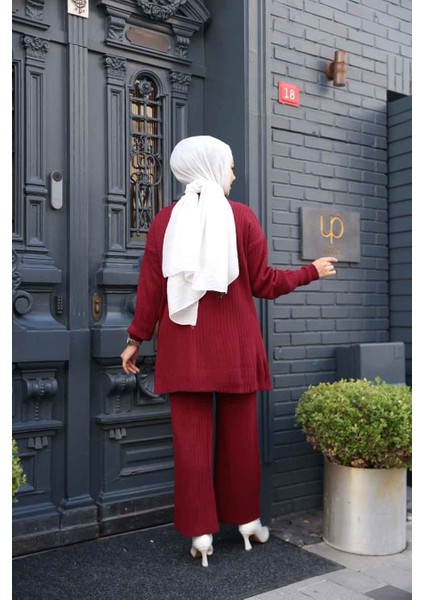 Fitilli Bordo Tesettür Triko Ikili Takım 60381BR modelleri