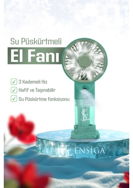 Su Püskürtmeli Serinletici Sprey El Fanı (Mavi/pembe/yeşil)