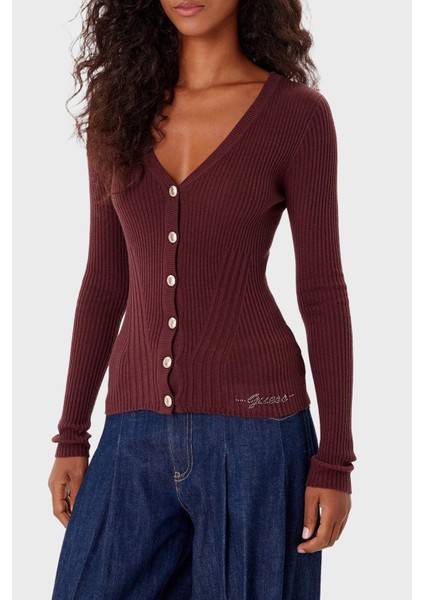 Vn Julia Yün Karışımlı Slim Fit V Yaka Fitilli Hırka W5BR16Z3OW2 Bayan Hırka W5BR16 Z3OW2 G1G5