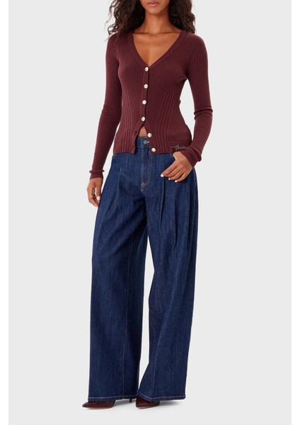 Vn Julia Yün Karışımlı Slim Fit V Yaka Fitilli Hırka W5BR16Z3OW2 Bayan Hırka W5BR16 Z3OW2 G1G5 fiyatları