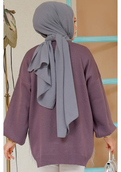 Zincir Detaylı Koyu Lila Tesettür Kazak Tunik 17202KLILA indirimleri