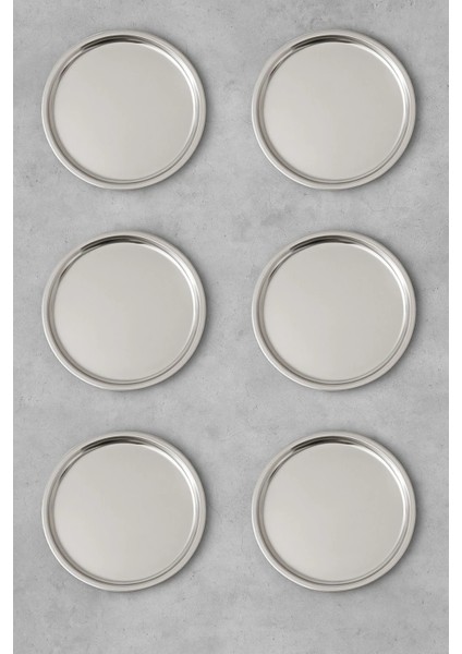 Paslanmaz Çelik Düz, Servis Tabağı Kalın Parlak 6 Lı Paket Yemek Tabağı