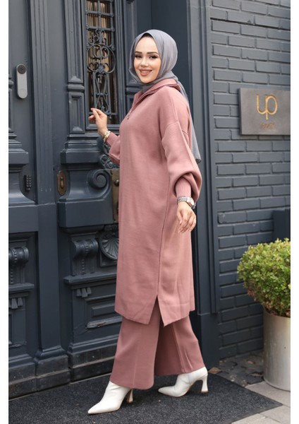 Gül Kurusu Tesettür Triko Ikili Takım 6036GK modelleri