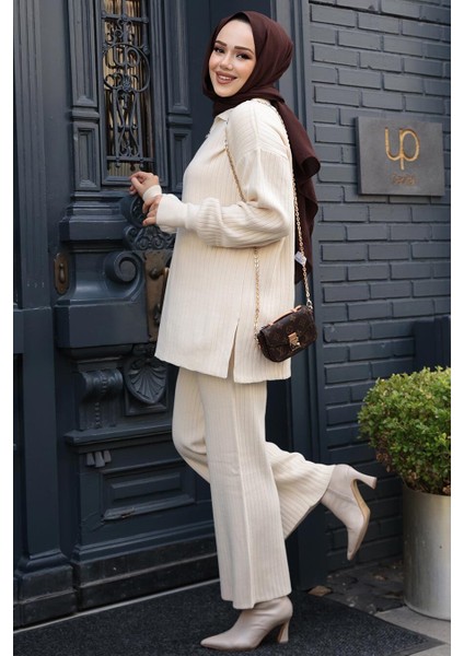 Fitilli Krem Tesettür Triko Ikili Takım 60381KR fiyatları
