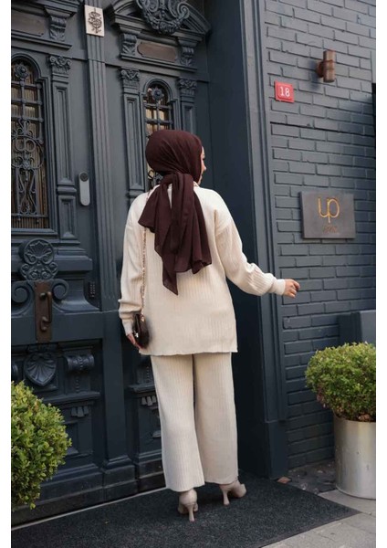 Fitilli Krem Tesettür Triko Ikili Takım 60381KR indirimleri