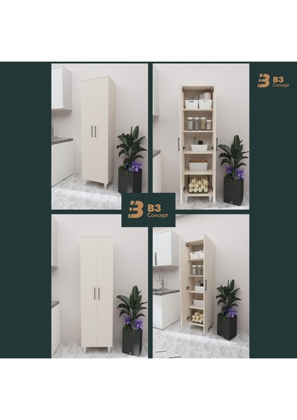B3CONCEPT 2 Kapaklı 5 Raflı Kaliteli Çok Amaçlı Dolap - Kolay Kurulum - Mutfak Balkon Banyo Erzak Kiler Dolabı fiyatları