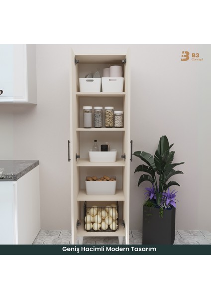 B3CONCEPT 2 Kapaklı 5 Raflı Kaliteli Çok Amaçlı Dolap - Kolay Kurulum - Mutfak Balkon Banyo Erzak Kiler Dolabı