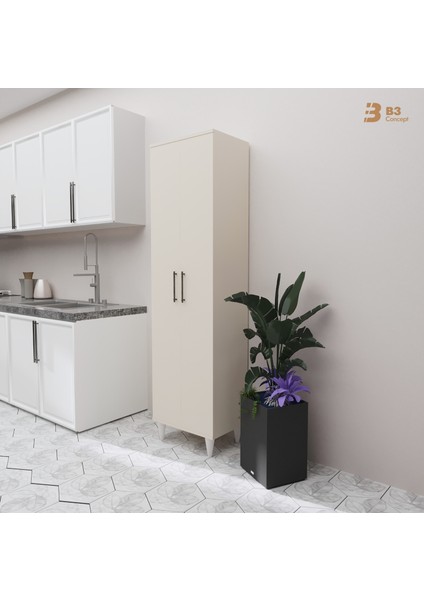 B3CONCEPT 2 Kapaklı 5 Raflı Kaliteli Çok Amaçlı Dolap - Kolay Kurulum - Mutfak Balkon Banyo Erzak Kiler Dolabı