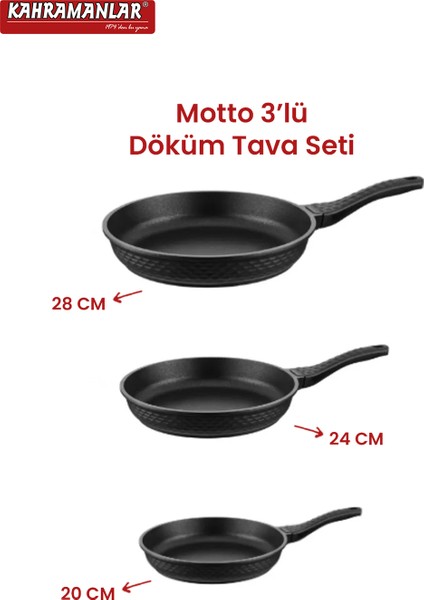 Motto 3'lü 20 cm Döküm Düz Tava Seti – Isıyı Eşit Yayan, Dayanıklı ve Uzun Ömürlü Mutfak Gereci fiyatları