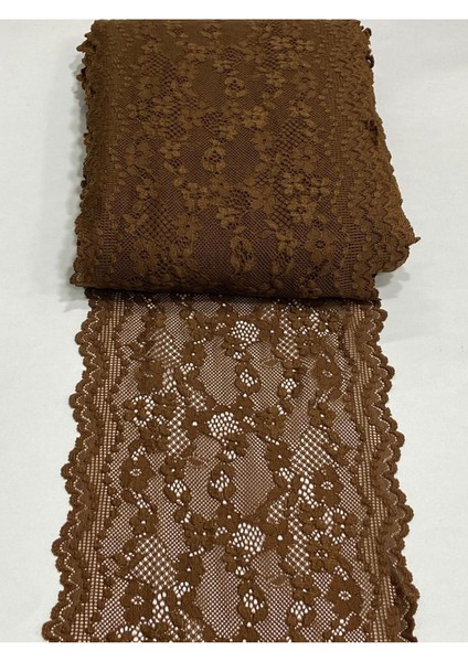 Likralı Dantel Esnek Dantel 1 Metre Kızıl Kahve