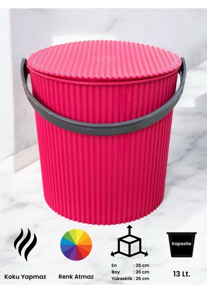 Rainbow Pembe Büyük Boy 13 Litre Yuvarlak Kova Piknik Sepeti Meyve Kovası