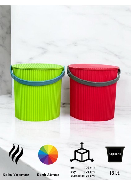 Rainbow 2’li Yeşil-Kırmızı Büyük Boy 13 Litre Yuvarlak Kova Piknik Sepeti Meyve Kovası