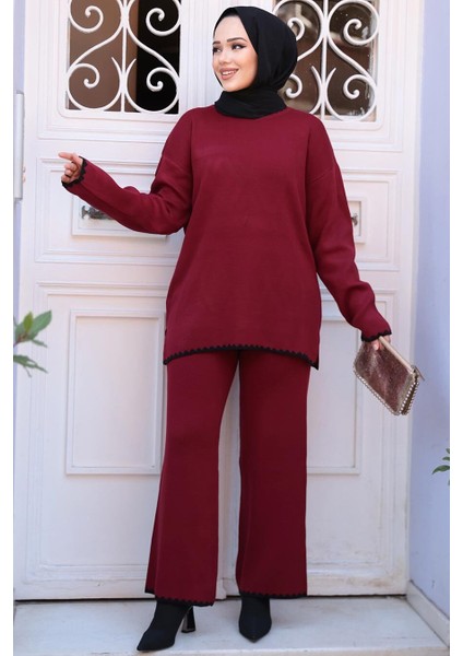 Bordo Tesettür Triko Ikili Takım 50174BR