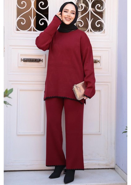 Bordo Tesettür Triko Ikili Takım 50174BR fiyatları