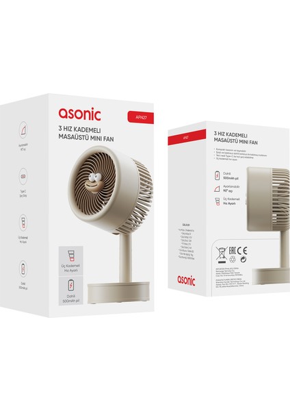AFN27 Kahve 500MAH 3 Hız Kademeli Mini Masaüstü USB Fan
