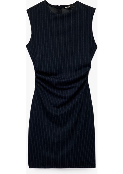 Bisiklet Yaka Drape Detaylı Mini Kolsuz Elbise