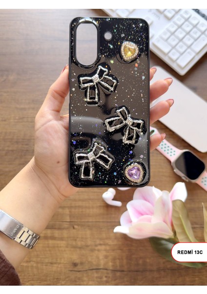 Redmi 13C Uyumlu Kelebekli Taşlı Simli Kalpli Wish Silikon Telefon Kılıfı indirimleri