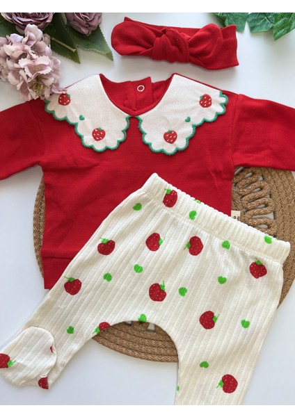 Çilek Nakışlı Yaka Detaylı 0-3 Ay Uyumlu Kız Bebek 5'li Set Hastane Çıkışı fiyatları