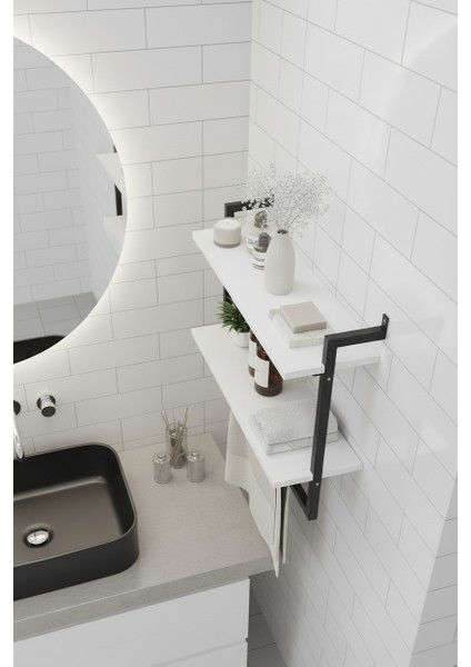 2 Raflı Beyaz Banyo Rafı | Beyaz Profil | Havluluk | 50X20 Ebatında Ahşap fırsatları