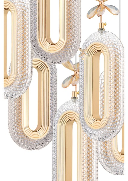İstanbul Beta 6'lı Metal Gövdeli Kristal Taşlı Gold Renk Modern LED Uyumlu Salon ve Oturma Odası Avize indirimleri