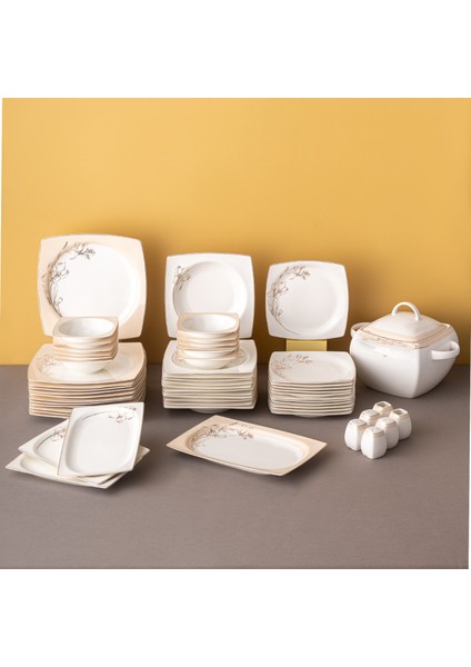 Zambak 60 Parça 12 Kişilik Kare Yemek Takımı Fine Bone