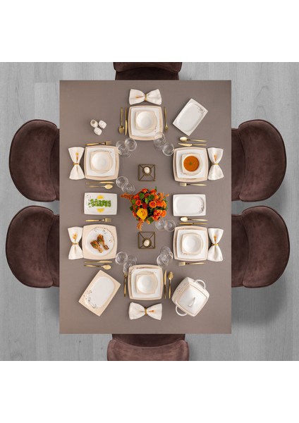 Zambak 60 Parça 12 Kişilik Kare Yemek Takımı Fine Bone fırsatları